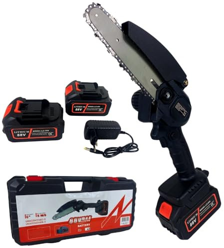 Mini Sega Elettrica a Batteria, Motosega Lama da 6 Pollici, con 2 Batterie, Valigetta Portatile per Potatura Taglio del Legno Rami Giardino