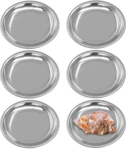 Waziaqoc 6 Pcs Stainless Steel Sauce Dish Hermit Crab Food and Water Bowl Small Water Dish Tiny Feeding Dish for Hermit Crab Snail Gecko