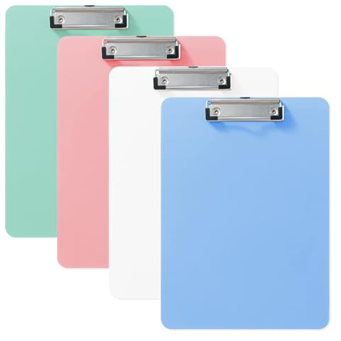 GIDWRIY 4 Pièces Porte Bloc A4 Plastique,Porte Document Rigide avec Pince,Support Bloc Note A4,Clipboard Plastique Coloré,Support Feuille Bureau,Supports de Papier Bureau pour Salle de Classe