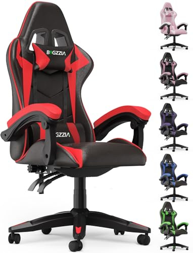 bigzzia Gaming Chair Office Chair Desk Chair Swivel Heavy Duty Chair Ergonomic Design with Cushion and Reclining Back Support (Red)