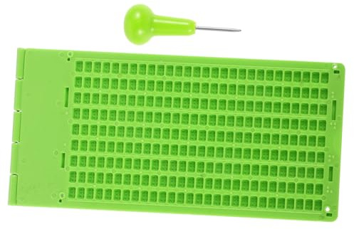 SEWOART Piastra Braille in Plastica Verde con Penna Integrata per Scrittura Braille Facile da Usare, Set per Non Vedenti e Studenti in Apprendimento