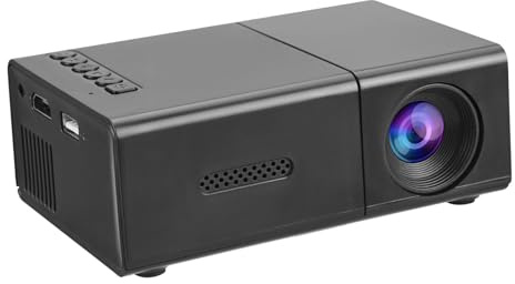 ASHATA Kompakt Projektor，Auto Vertikal Keystone Bärbar LED-filmprojektor，1080P HD 4K Trådlös Projektor med Stereohögtalare Fjärrkontroll för Utomhushemfilm (EU-)