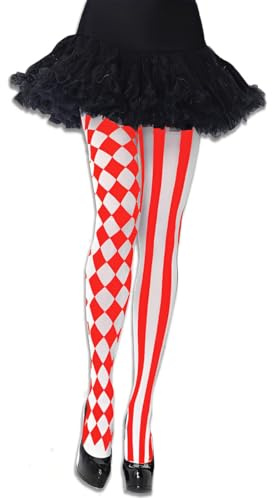 OPVYAEU Collant Fantaisie Femme Rayé Rouge et Blanc Motif Collant Fantaisie Femme Original Collant Motif Femme Collant Lutin Femme Collant Blanc Carnaval Déguisement