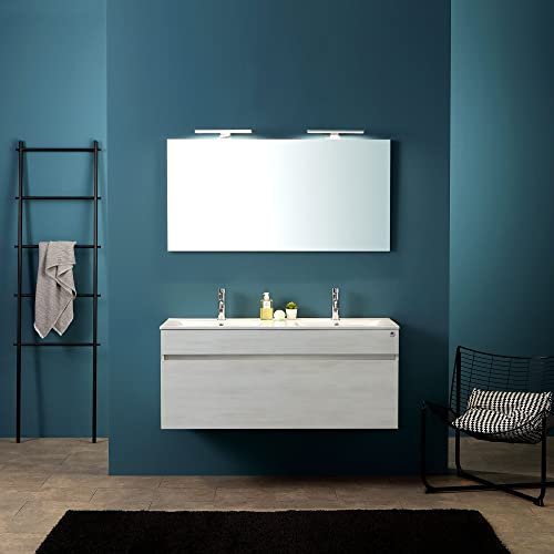 Kiamami Valentina - Mobile Bagno Moderno Grigio | 120 cm con Doppio Lavabo | Specchio Incluso | Legno Elegante, Promenade, 120CM 2 Lavabi Bianco
