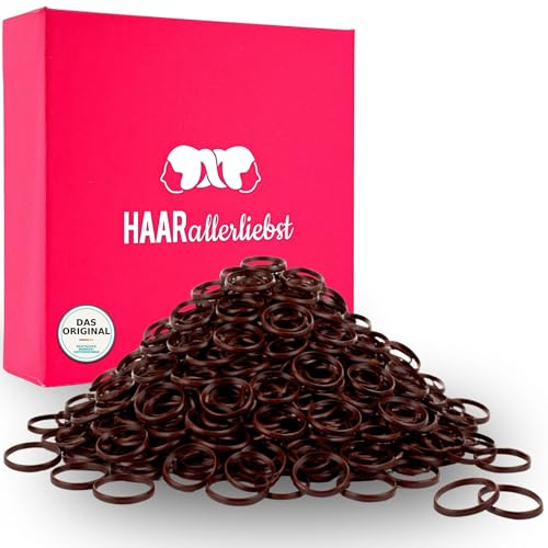 HAARallerliebst Coleteros pequeños – 250 minicoleteros (marrón oscuro, 1 cm) – Bandas elásticas finas para pelo y barba – Pequeñas gomas para el pelo con caja