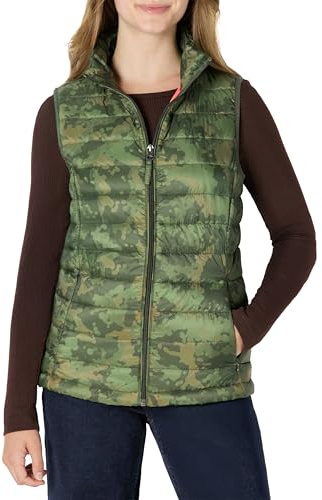 Amazon Essentials Women's Lightweight Water-Resistant Packable Puffer Vest, Green Camo, Medium