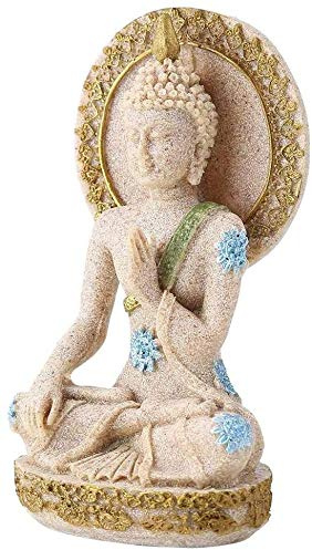 POFET Buddha Statue Sculpture Hand Carved Sandstone Figurine Crafts For Home Altar Zen Decoration Housewarming Gift
