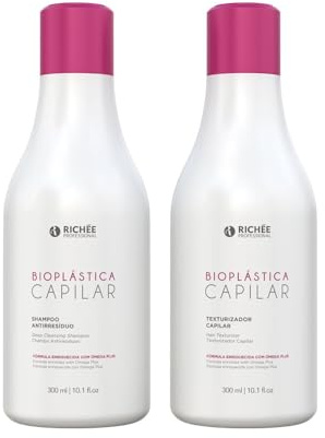 Richee Professional | Kit de cuidado del cabello Bioplástica Capilar | Omega Plus Formula | Champú y Texturizador Antiresiduos, 2 x 300 ml