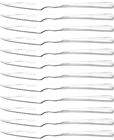 CUPERINOX® Cuchillos de Mesa Acero Inoxidable – Set 12 Cuchillos para Carne con Filo Dentado – Aptos Lavavajillas – Uso Diario y Profesional
