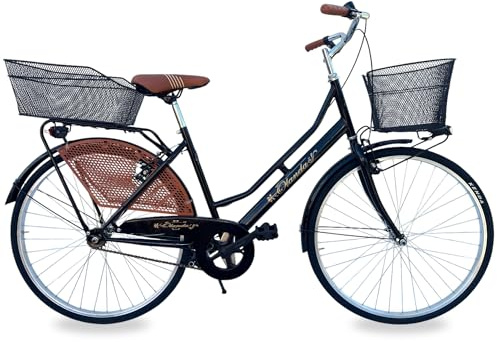 MADICKS Bicicletta Donna da Passeggio Olanda Misura 26 Bici da città Vintage retrò con Cestino anteriore e posteriore Nero