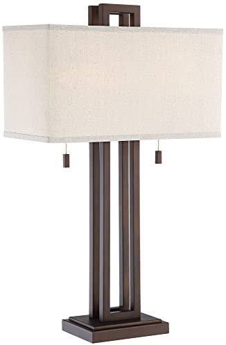 Possini Euro Design Gossard Modern Industrial 3-Way Table Lamp 30 Tall with Dimmer and USB Charging Port Bronze Brown Rectangular Shade for Bedroom Living Room Nightstand Bedside Night Stand Office