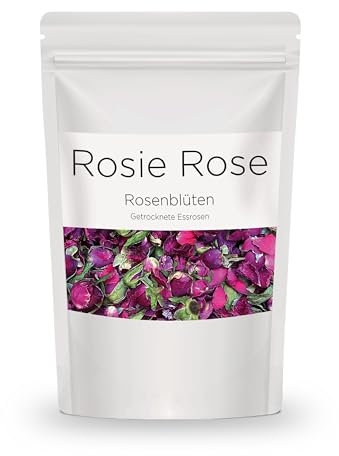 Rosie Rose essbare rosa Rosenblüten Pure Pink, 50g Getrocknete Blumen für Hochzeitstorten, Backen & Kochen, natürliche Rosenblüten als essbare Deko für Kuchen und Speisen