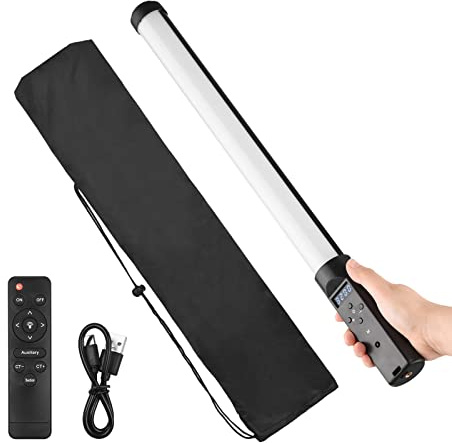 Benkeg Handheld LED Video Tube Light Photography Fill-in Light Lamp 3200K-5500K Dimmable Built-in Battery with Remote Control for Vlog Live Streaming Product Portrait Photography