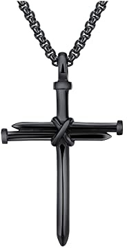 FFWTPY Cross Necklace for Men Women Stainless Steel Cross Pendant Necklaces Silver Black Cross Chain Necklace Cross Necklaces for Christmas Birthday (Black two)