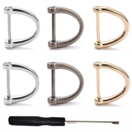 Siganorpy 6 Pieces D Rings Screw In Shackle 19mm Horseshoe Buckle Horseshoe Shape D-Shaped Metal Hoop Locking One Screwdriver Use for DIY Keychain Leather Craft Purse Replacement