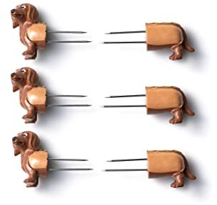 OUTSET 66619 Daschund Corn On The Cob Holder Set, Stainless Steel, Dachshund