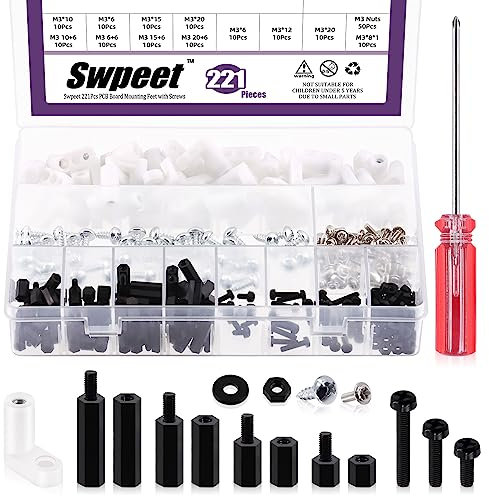 Swpeet 221 unidades de placa de circuito impreso de plástico, 321 piezas, soporte de montaje con M3 macho hembra de nailon espaciador hexagonal, kit de tornillos espaciadores, espaciadores PCB
