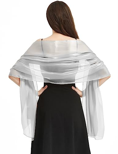 heekpek Scialle Stola Donna Elegante Cerimonia Sciarpa Sheer Trasparente Glitterato Lungo Sciarpa Donna per Abiti da sera, Matrimoni, Festa, Grigio