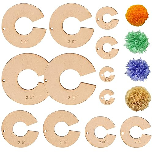 BENECREAT 12 Uds. Herramienta para Hacer Pompones de Madera, Juego de Herramientas para Manualidades con Bolas de Pompones de 25/38/50/63/76/90mm para Manualidades con Agujas