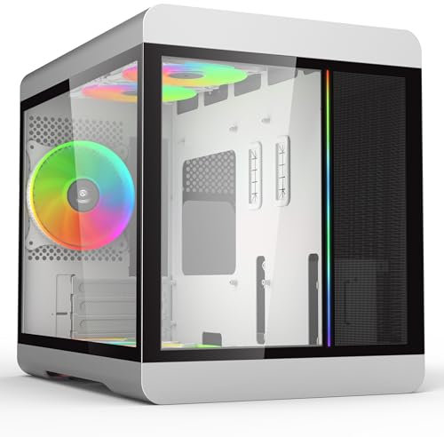iONZ KZ-36T Arc PC Gaming, Office M-ATX Case, Tempered Glass - Front I/O USB Type-C with Anodised Aluminium | Dual Chamber with 3 ARGB PWM Fans - Silver