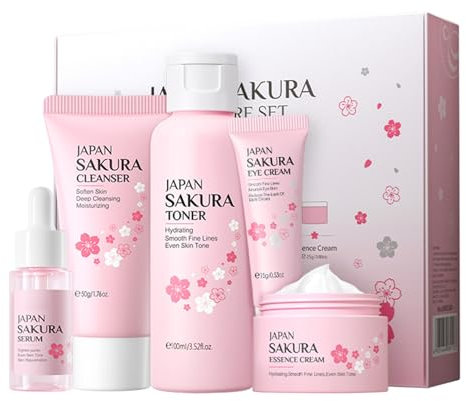 GROVL Skincare Set Skin Care for Teenage Girls Gift Set Facial Care Sets&Kits with Cleanser Toner Serum Eye Essence Serum Skin Essentials Travel Kit for Pores Blackheads Exfoliate (5PCS)