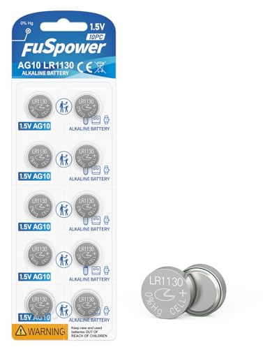 Fuspower AG10 LR1130 Battery 10 Pack: LR54 1.5V Small Button Batteries - Cell Alkaline Coin Batteries for Watch Calculator Glucose Meter Toy