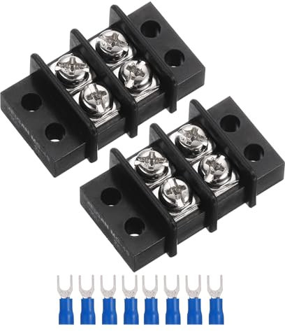 sourcing map 2 Pcs Terminal Block 200-450V 20-30A Dual Rows 2P DIN Dual Row Screw Terminals Strip with 8 PCS Heat Shrink Wire Connectors