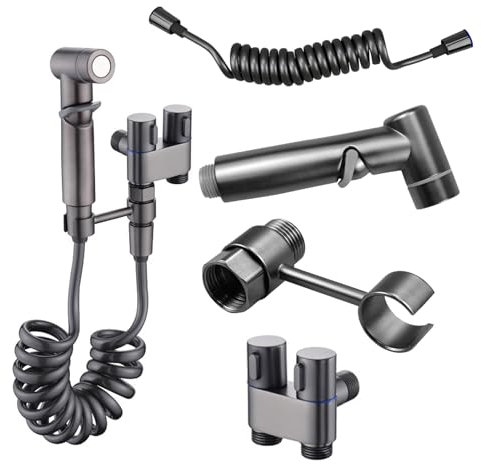 Suaywo WC Bidet Spray Kit mit 2M Brauseschlauch Hand Bidet Spray Kit 3-Wege-Ventil WC Wasserhahn Doppeladapter Geeignet für Badezimmer
