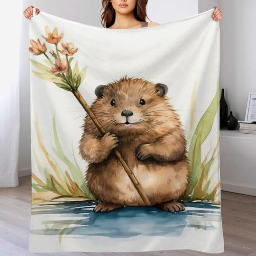 Beaver Blanket Super Soft Comfortable Warm Anti-Pilling Blanket Suitable For All Seasons Bed Linen Sofa And Plush Decoration Travel Camping Blanket（130×180cm）