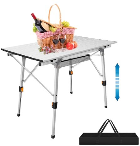 Garden Table Folding Table Picnic Table 3ft Camping Tables that Fold Up Foldable Tables 2 Adjustable Height, Use for Dining Table, Coffee Table, BBQ Table, Party Table, 35.4''×20.5''×17.7'' to 26.8''