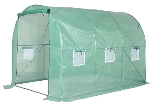BESTIF Foliengewächshaus 2 x 3 m Gewächshaus Tomatenhaus mit 6 Fenster Gartentunnel Folientunnel Treibhaus (Grün, 3 x 2 x 2 m)