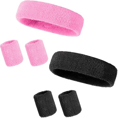 NJCXOLA Juego de 6 Diademas Deportivas para Gimnasia Artística y Tenis Muñequeras de Algodón para Hombres y Mujeres