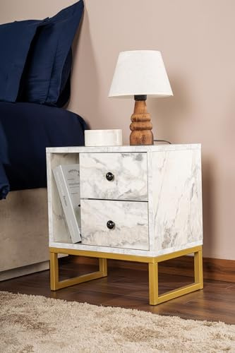 Nightstand, Freesia Marble, Gold, 50 x 18 x 5 | 100% Melamine Coated Particle Board, Thickness:18 mm | Perfect for Modern Home Office & Study Spaces, Elegant and Functional Design