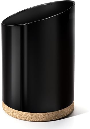KITEISCAT Large Ceramic Utensil Holder for Kitchen Counter, Modern Crock with Slanted Top & Cork Mat, for Spatulas & Cooking Spoons, Black
