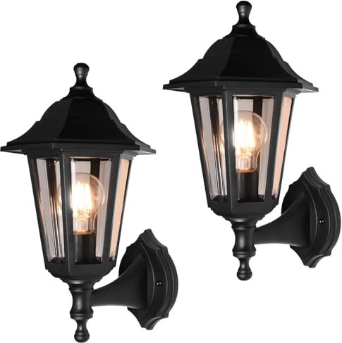 FUDESY Outdoor Wall Lights 2 Pack, Outdoor Wall Lantern IP44 Waterproof, E27 Black Exterior Wall Sconce, Outside Wall Lamp Porch Light Fixture for Front Door Patio Garage Garden (Bulb Not Included)