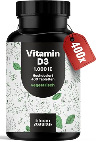 Vitamin D3 1000 IE hochdosiert - 400 Tabletten - vegetarisch & produziert in Deutschland - Laborgeprüft - Verpackung kann variieren