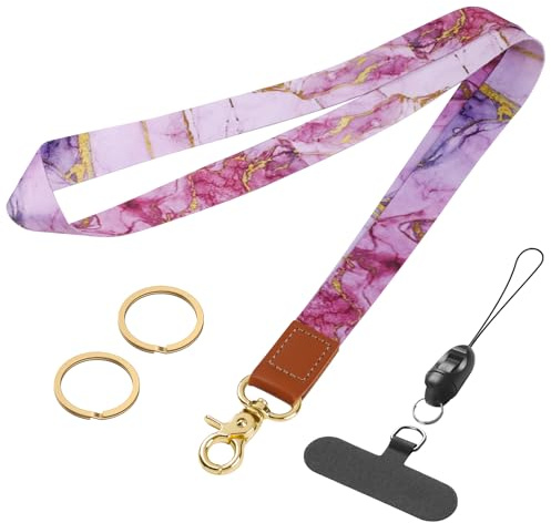 Uniclife Lanyards for ID Badges, Neck Lanyards for Keys, Cute Key Lanyard for Card Holder & Wallet, Long Marble Keychain Lanyard Strap for Women