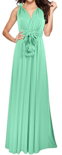 Vestidos de invierno de manga larga con cuello en V para mujer, vestido envolvente convertible para damas de honor, invitadas de boda, fiestas, ropa casual, vestido amarillo, talla grande, verde menta