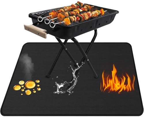 1 tappetino resistente al calore, 50 x 60 cm, tappetino per barbecue di alta qualità per campeggio, grigliate e grigliate all'aperto, durevole (nero)