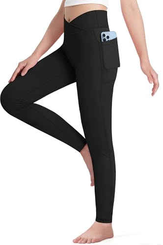KAKU NANU Girls Leggings Black High Waisted Leggings with Pockets Sports Gym Black Yoga Pants 13 14 Years