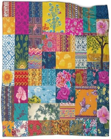 kaiyun Floral Patchwork Pattern Retro Stile bohémien - Coperta Calda E Versatile Per Divani, Trapunta Da Viaggio Morbida E Accogliente,70x80inch(180x200cm)