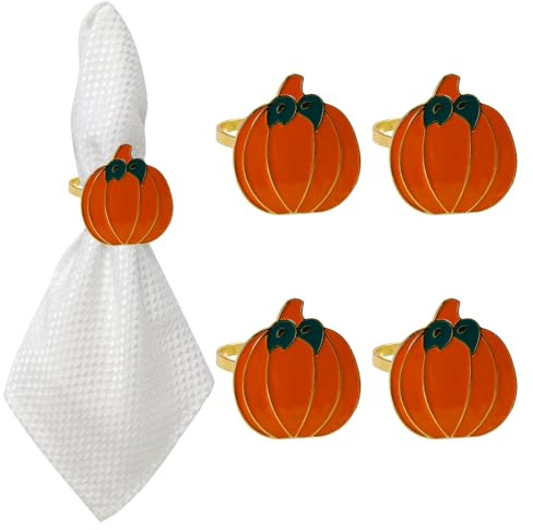 Anelli per Tovaglioli di Halloween, 4 Pezzi Fibbie Tovaglioli Forma Zucca Scoiattolo e Girasole Ringraziamento, Anelli Tovagliolo in Lega di Zinco, per Decorazioni Casa, Cene, Tavola Feste