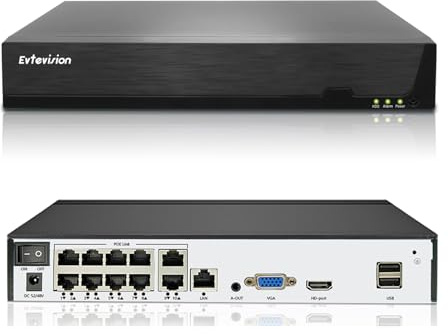 Evtevision 10 Canali PoE NVR 4K/5MP/4MP/3MP/1080p IP Videoregistratore di Sorveglianza con 10 porte PoE,Supporto Visualizzazione Remota/Registrazione Intelligente(Senza HDD)