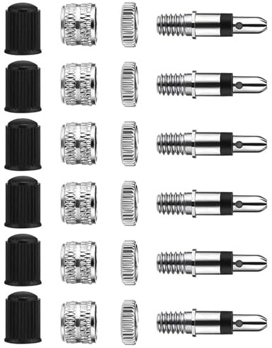 HUVZOR Juego Completo de 24 válvulas de Bicicleta con Adaptador de válvula de Bicicleta, Tuercas y Tapas de válvulas, núcleo de válvula estándar, válvulas de Repuesto for Bicycle Tube Repair