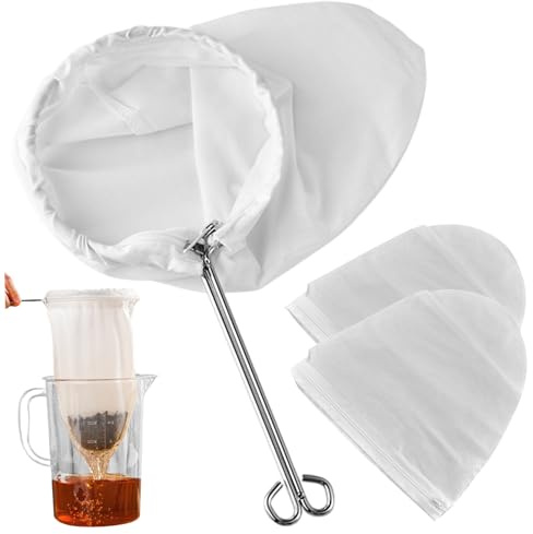 4 sacchetti di stoffa per formaggio per filtrare - filtro per sacchetti di latte di noci a maglia ultra fine con anello in acciaio, filtro da cucina a prova di perdite per latte di noci