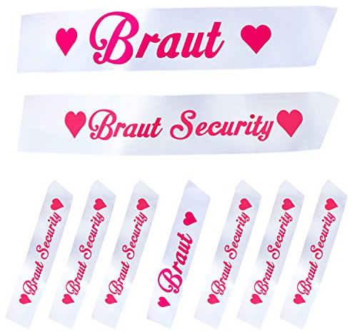 Oblique Unique® Braut + Braut Security Schärpe Set Junggesellinnenabschied JGA Hochzeit in Weiß mit Herzen