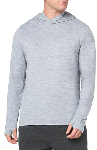 Amazon Essentials T-shirt da uomo Tech Stretch a maniche lunghe con cappuccio, grigio chiaro Space Dye, S