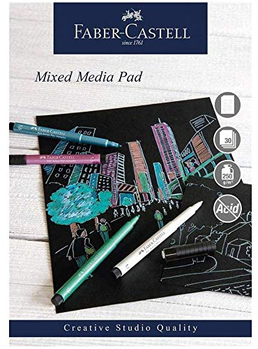 Faber-Castell Creative Studio Bloc de 30 feuilles de papier à spirales Noir Format A3 250 g/m² 30 feuilles Tous supports, acrylique, peinture aquarelle, crayons, pastel, fusain, graphite, art,
