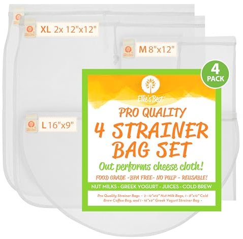 Pro Quality Nut Milk Bags, Greek Yogurt Strainer Bag & Cold Brew Coffee Bag - Commercial Grade Reusable All Purpose Almond Milk etc - Fine Mesh Food Grade BPA Free Nylon