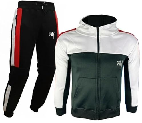 SKT Boys Tracksuit Hooded Hoodie Bottom Jogging Suit Joggers kids Age 7 8 9 10 11 12 13 Years (Black/White, 13 Years)
